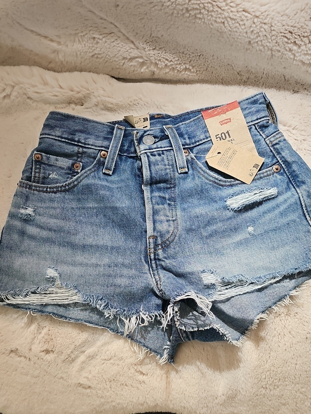 Levi's Light Blue Distressed 501 Denim Shorts